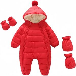Red Kids One Piece Snowsuit with Mittens